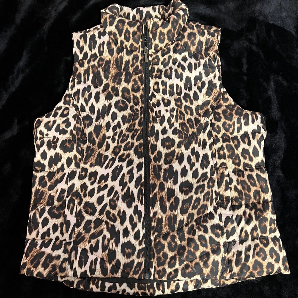 Lands End Down Vest, leopard print